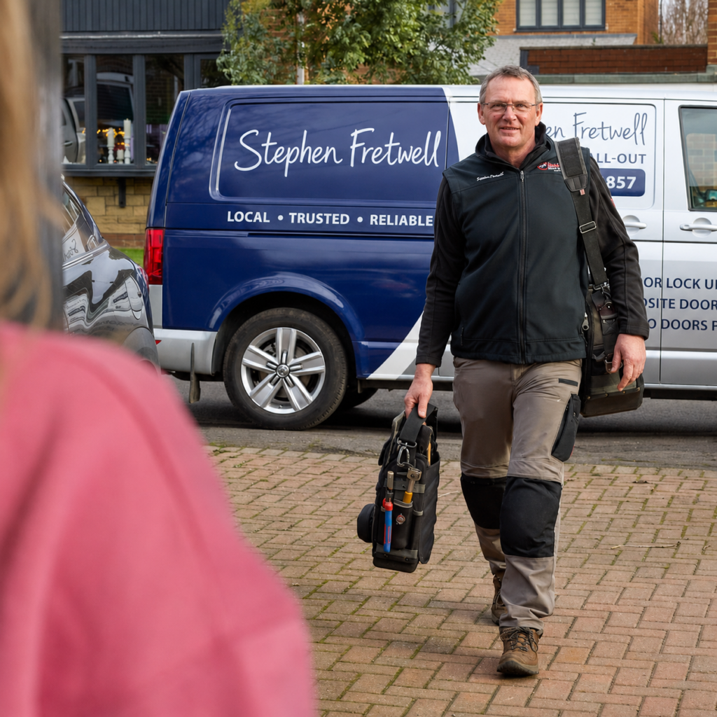 Stephen Fretwell, local locksmith, beside his branded service van